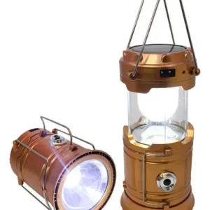 Lampião Luminária Carregador Solar Camping USB LED Lanterna - Dourado